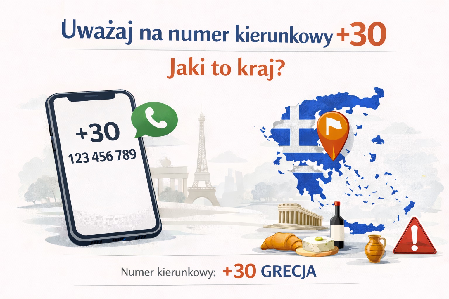 Uważaj na numer kierunkowy +30. Jaki to kraj?