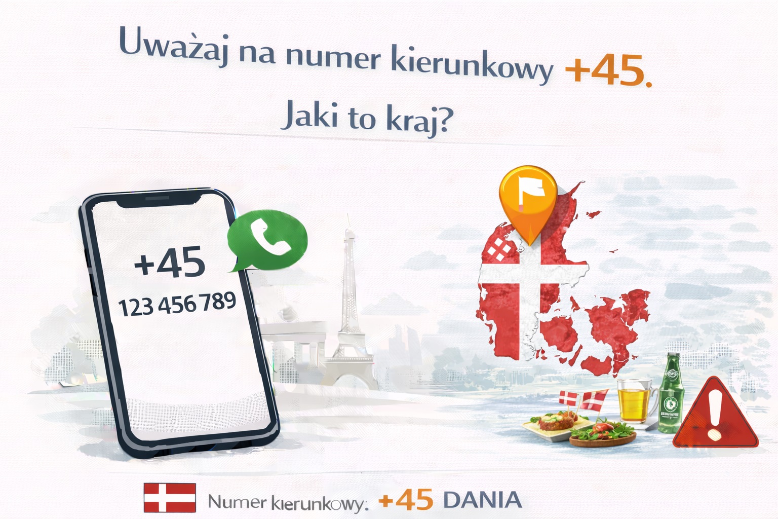 Uważaj na numer kierunkowy +45. Jaki to kraj?
