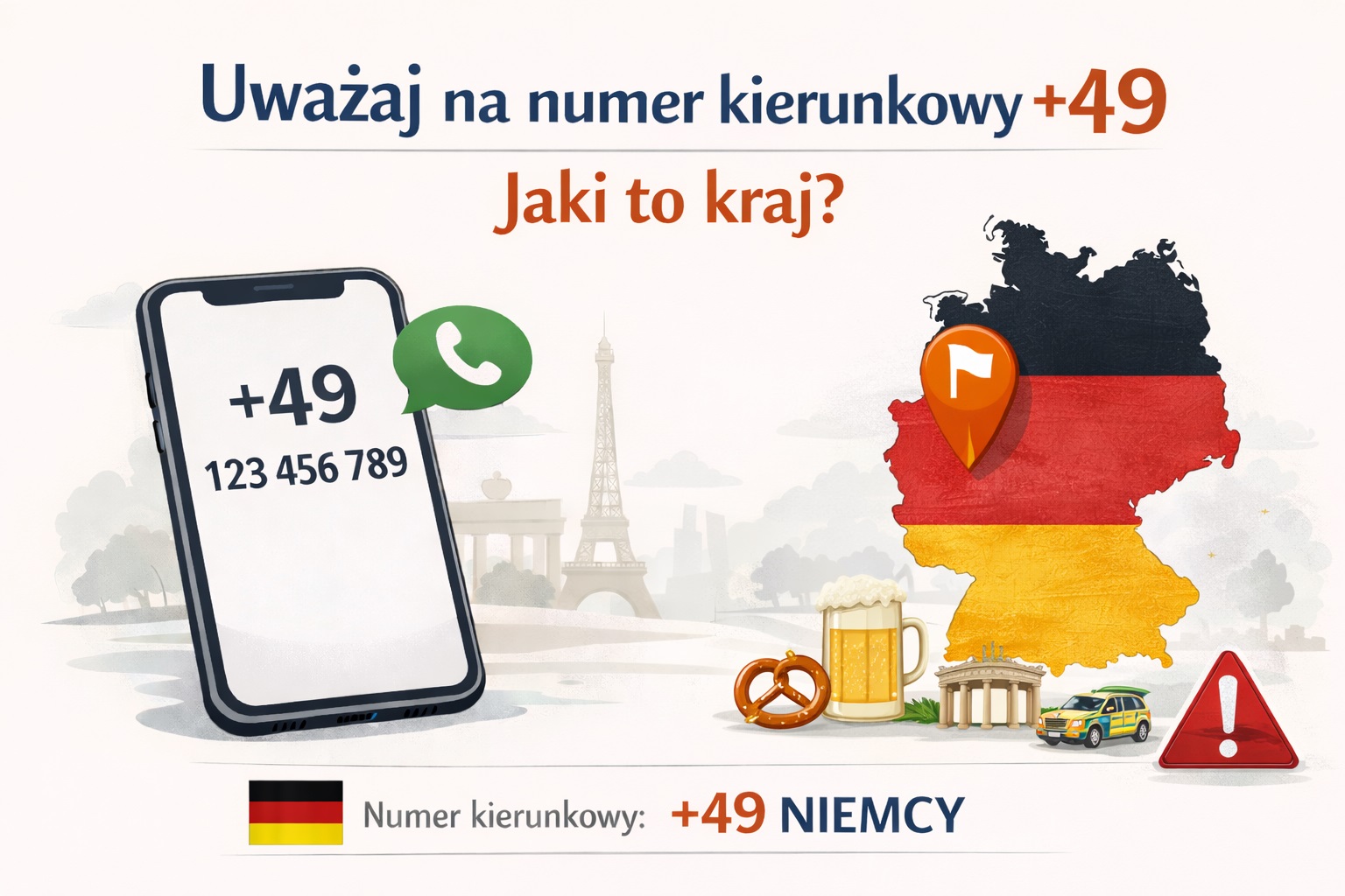 Uważaj na numer kierunkowy +49. Jaki to kraj?