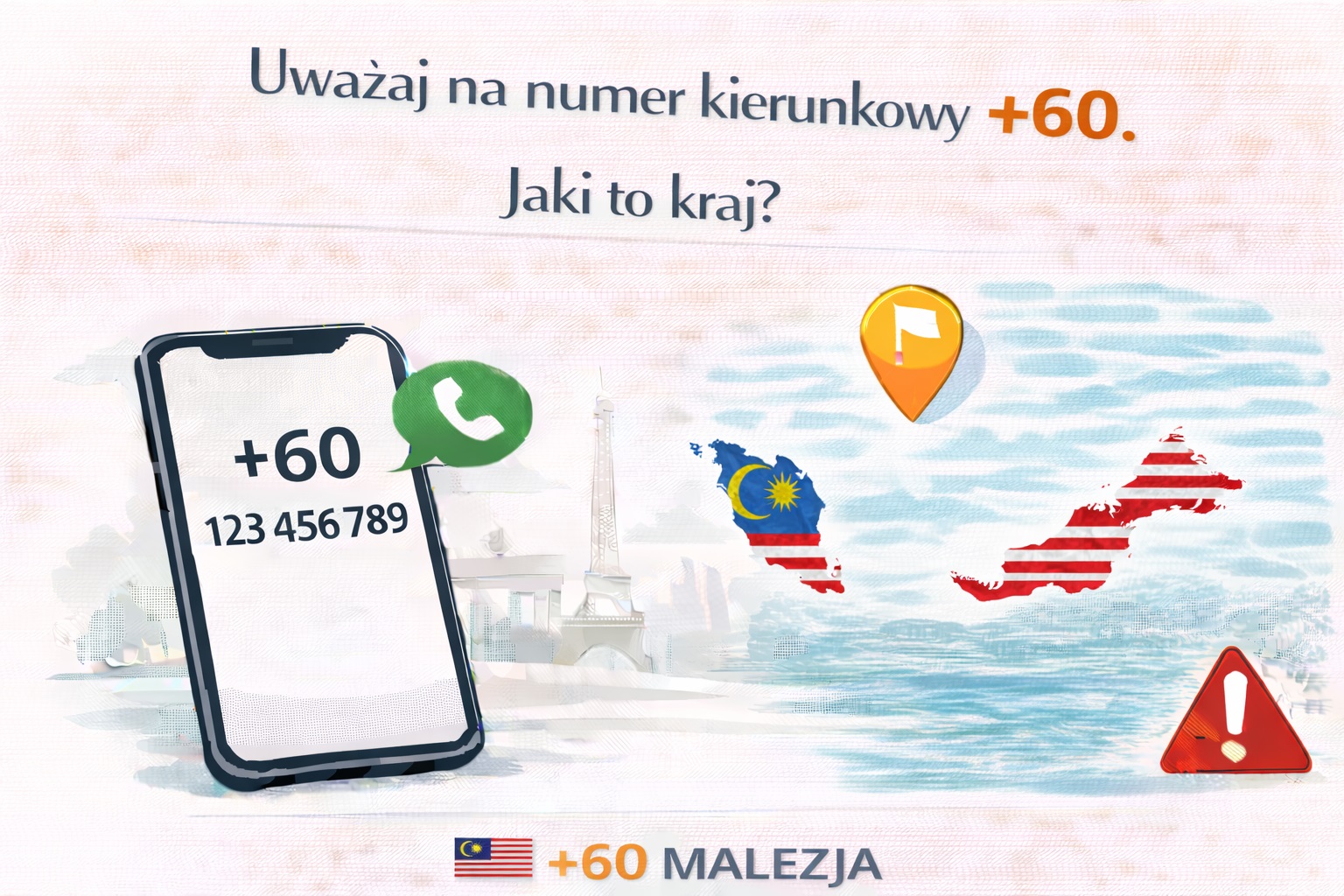 Uważaj na numer kierunkowy +60. Jaki to kraj?