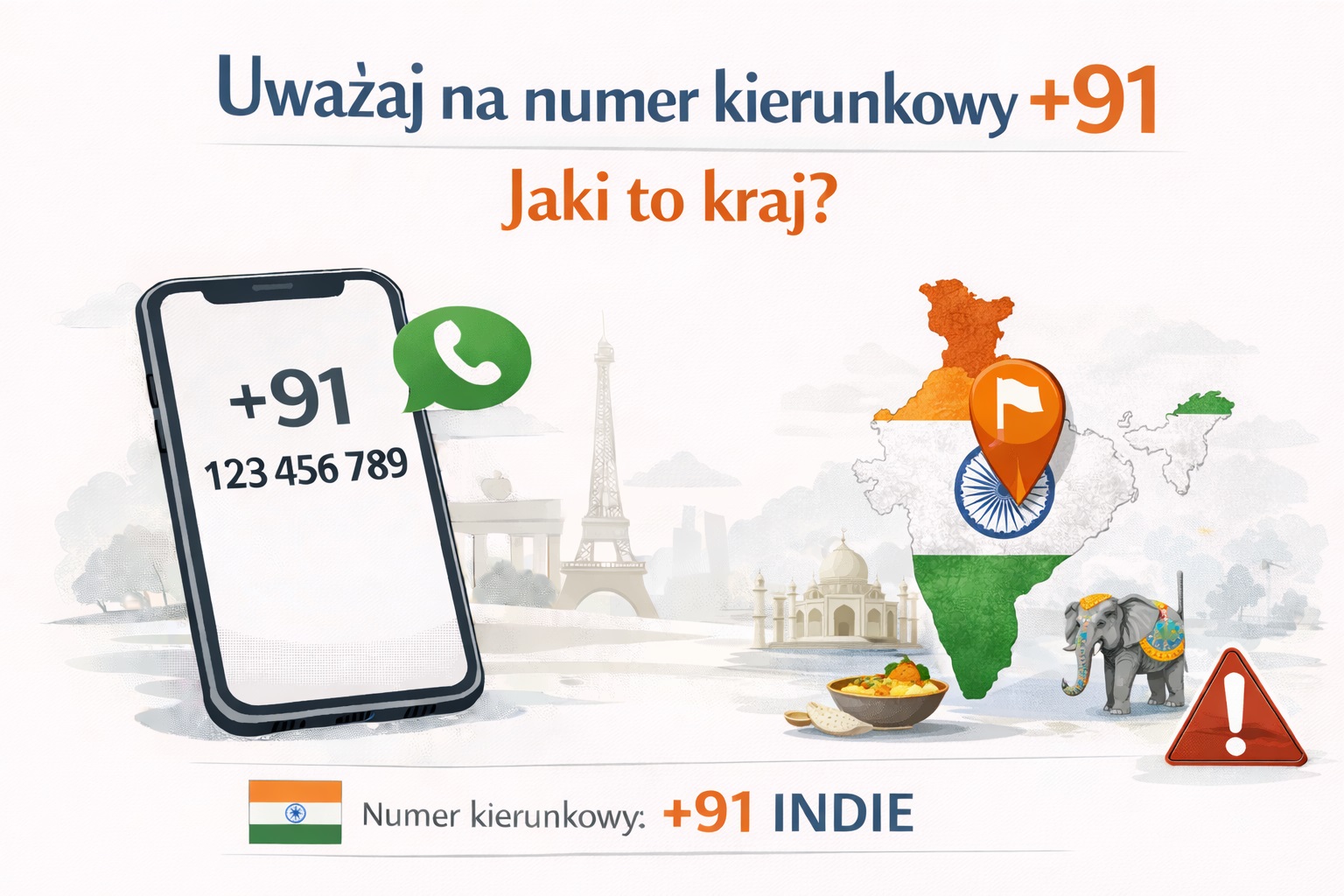 Uważaj na numer kierunkowy +91. Jaki to kraj?